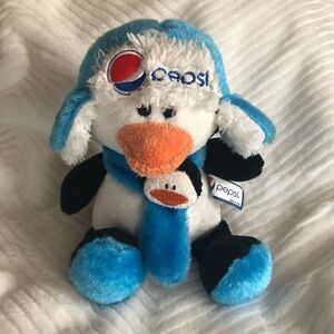 Pepsi Cola Penguin Plushie Blue Scarf with Mini Me Clasp & Trapper Hat